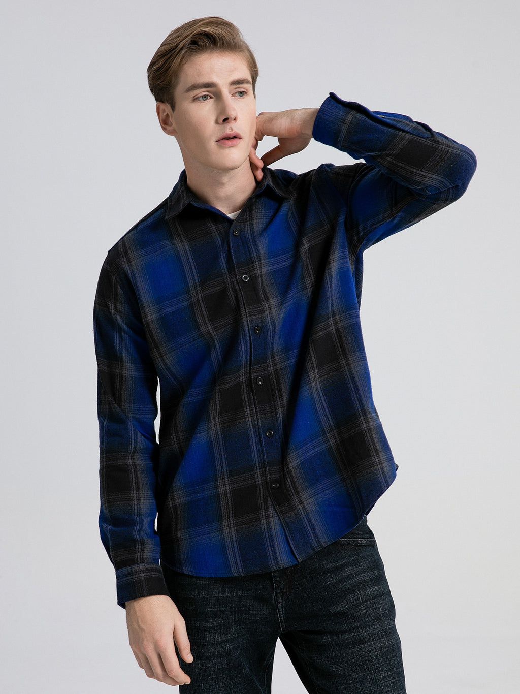 Flannel Plaid Shirt - Blue Black