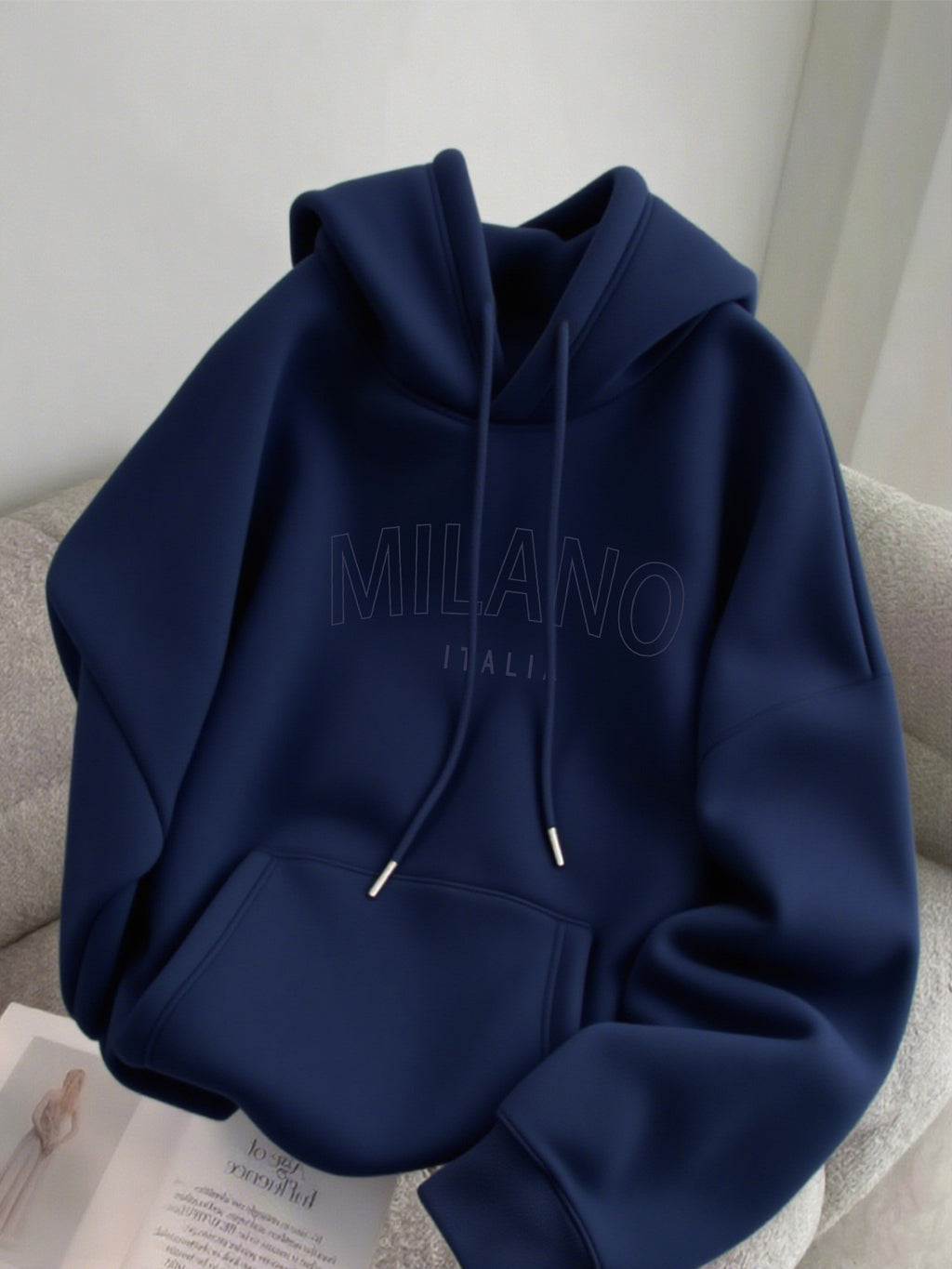 Men's -Lined Hooded Sweatshirt MILANO, Versatile for Autumn and Winter, Sporty, Casual, Comfortable Hooded Sweatshirt - Navy Color