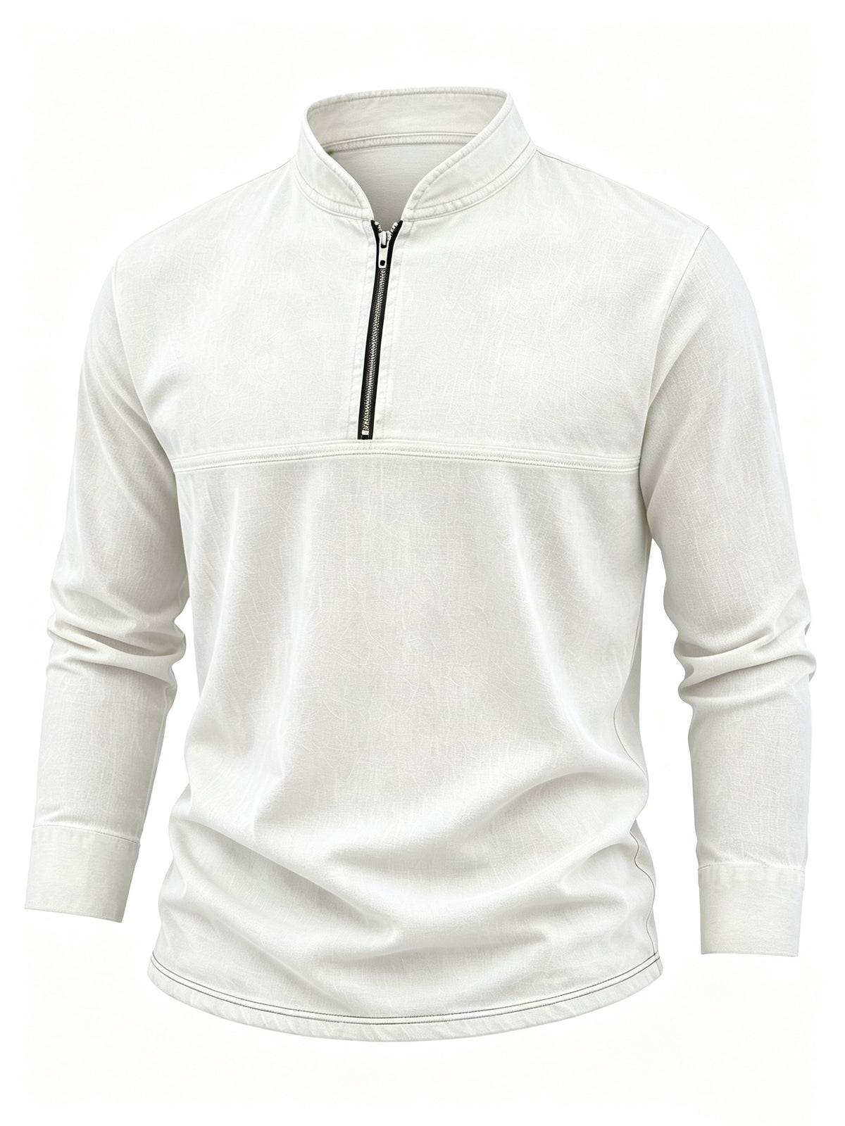 Men's Linen Long Sleeve Henley Shirt Stand Collar Loose Polo Shirt Men's Linen Zipper Casual Shirt - White