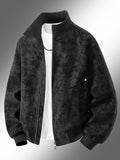 Men's Vintage Jacket, High Collar Ribbed Zipper American Casual Distressed Short Men's Jacket, Suitable for Daily Work Wear. - Black