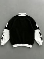Los Angeles City Theme Print Black And White Contrast Patchwork Zipper Stand-Up Collar Pullover Sweatshirt - Black