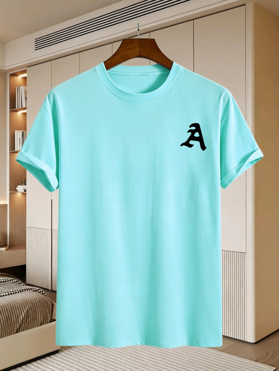 180G, 100%. Men'S Regular Fit Short Sleeve T-Shirt, Print with Location Design, High Fit Rate, All-Season Versatile - Cyan
