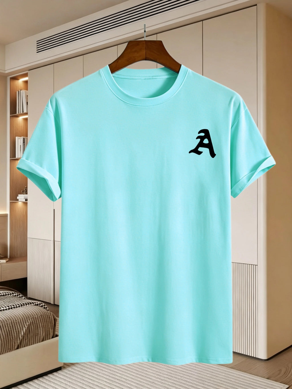 180G, 100%. Men'S Regular Fit Short Sleeve T-Shirt, Print with Location Design, High Fit Rate, All-Season Versatile - Cyan