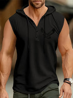 Men's Quick-Dry Athletic Hoodie - Sleeveless Gym Shirt, Breathable Workout Top for Running, Outdoor Sports - Lightweight Moisture-Wicking Activewear (Machine Washable), Running Shirt, Casual Sportswear, Tropical Print, Durable Construction, Performance - Black