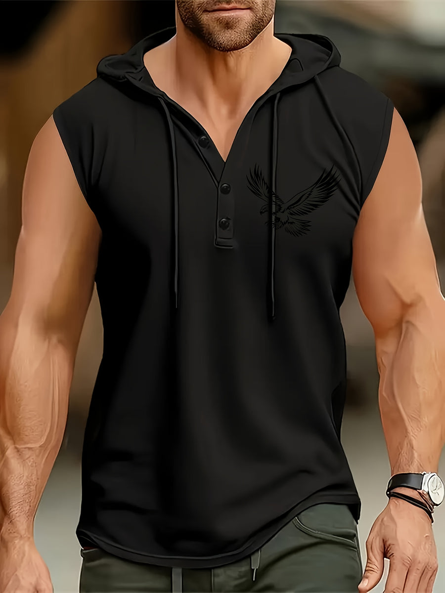 Men's Quick-Dry Athletic Hoodie - Sleeveless Gym Shirt, Breathable Workout Top for Running, Outdoor Sports - Lightweight Moisture-Wicking Activewear (Machine Washable), Running Shirt, Casual Sportswear, Tropical Print, Durable Construction, Performance - Black