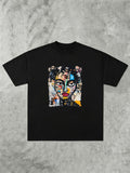1990S Art Style Abstract Graffiti T-Shirt, Unisex, Men'S Soft Round Neck Pure T-Shirt, Street Trendy Casual Half Sleeve Top, Summer Casual Commuting - Black