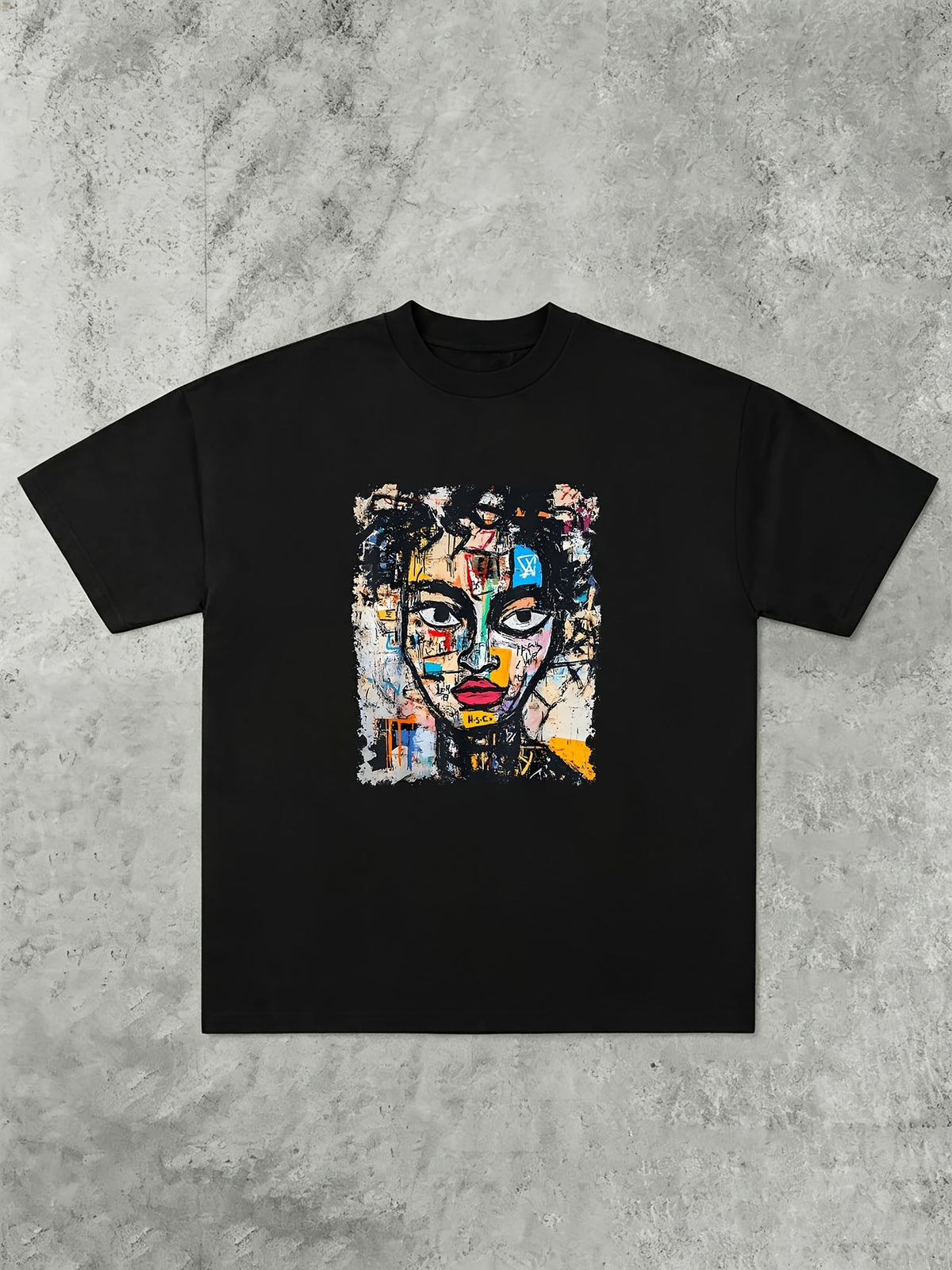 1990S Art Style Abstract Graffiti T-Shirt, Unisex, Men'S Soft Round Neck Pure T-Shirt, Street Trendy Casual Half Sleeve Top, Summer Casual Commuting - Black