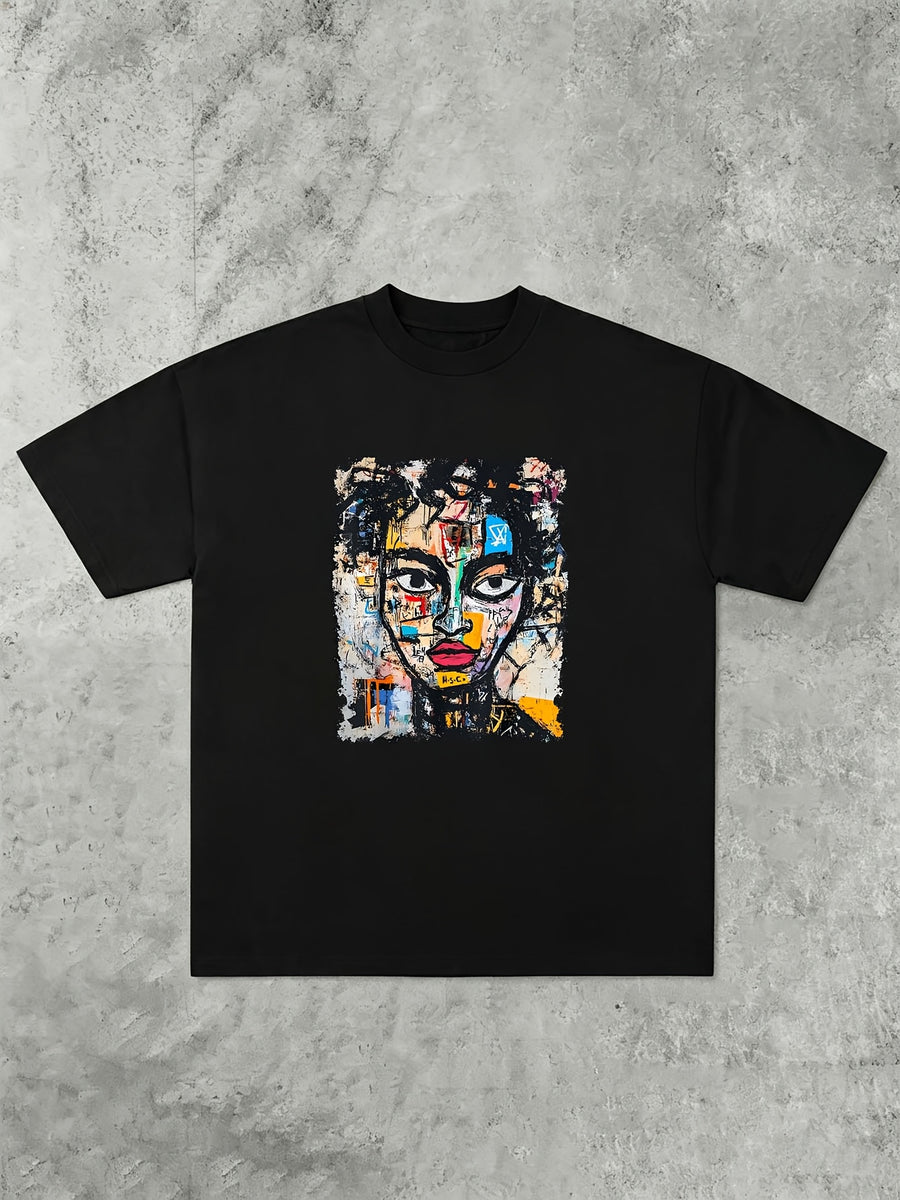 1990S Art Style Abstract Graffiti T-Shirt, Unisex, Men'S Soft Round Neck Pure T-Shirt, Street Trendy Casual Half Sleeve Top, Summer Casual Commuting - Black