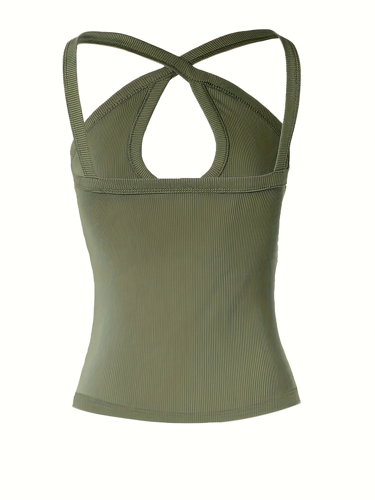 Women's Summer Solid Color Ribbed Fashion Sexy Heart Cut-Out Camisole - Olive Green