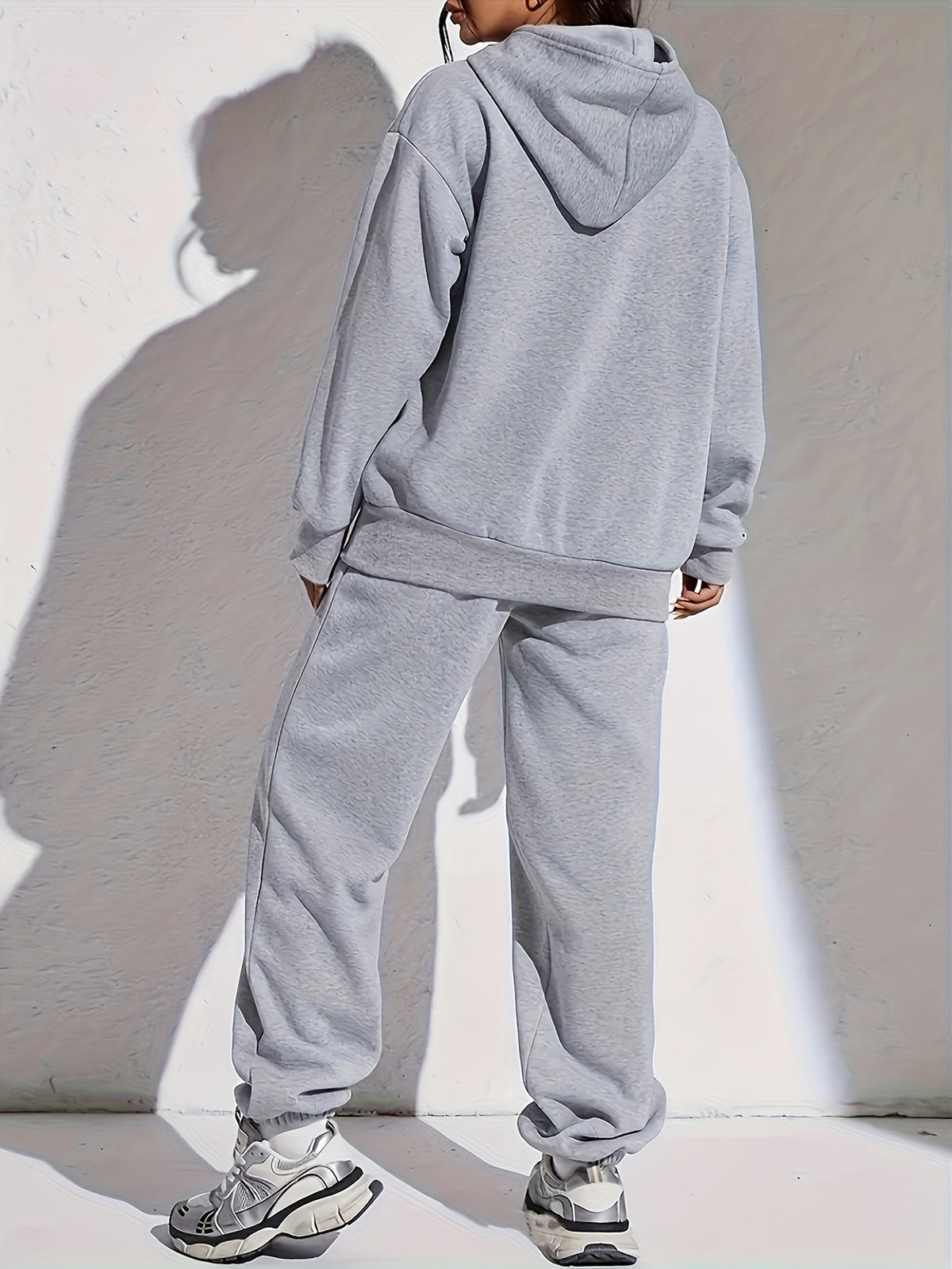 Autumn Winter Trendy Fashion Hooded Drawstring Sweatshirt And Joggers Women'S Set MILANO Letter Print Easy Letter Style Hooded Drawstring Design with Front Kangaroo Pocket Cold Weather Comfortable Wear Classic Silhouette Comfortable Fit Casual Home - Light Grey