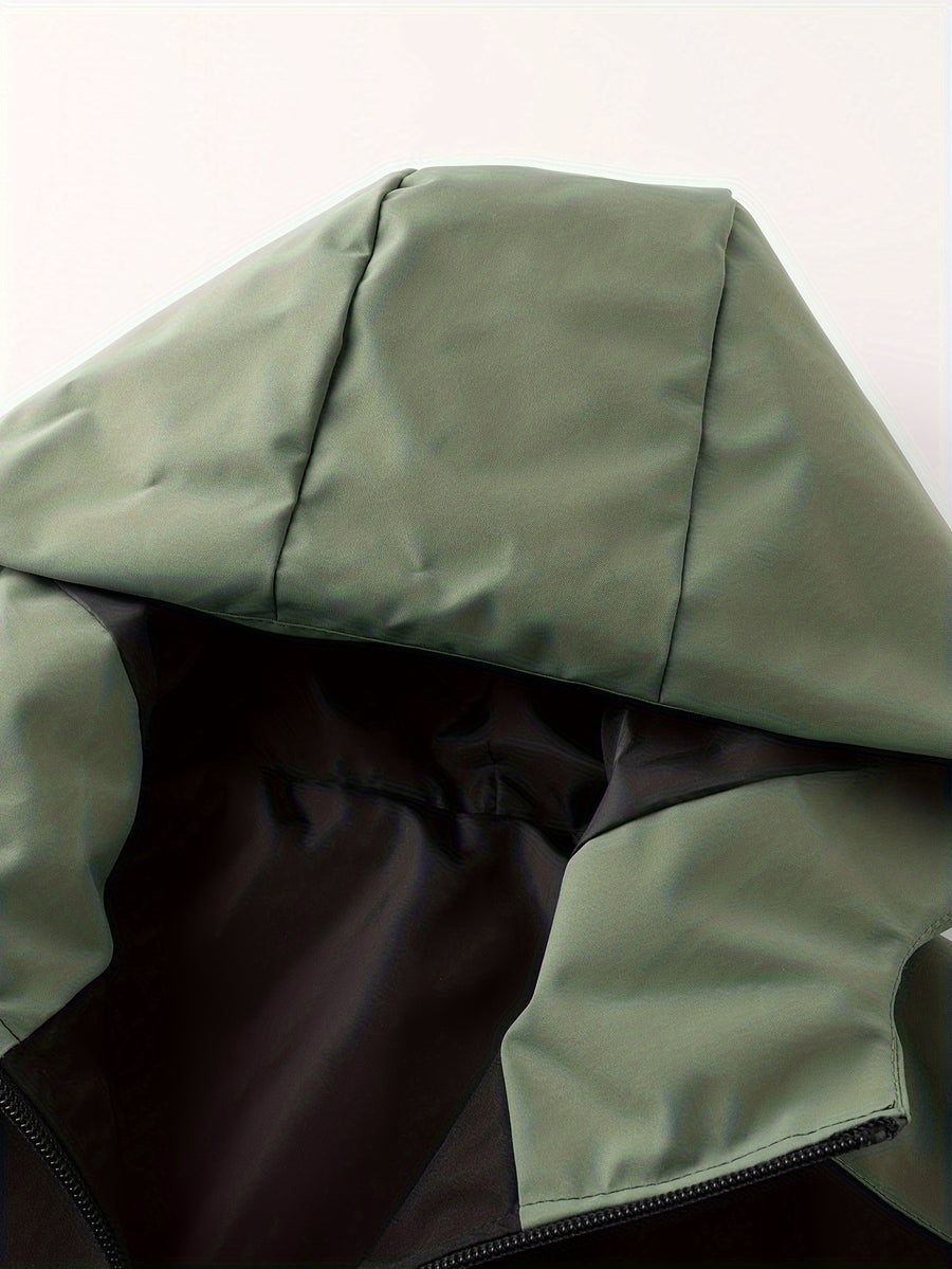 Men's Hooded Jacket with Bull Logo Colorblock Hooded Outdoor Jacket, Men's Sporty Casual Outerwear, JK1859 - Fruit Green