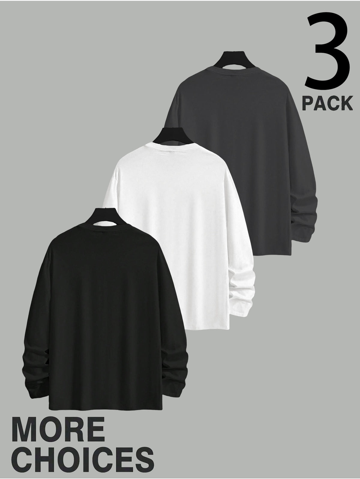 Men'S Long Sleeve T-Shirt - 3pcs Loose Round Neck Basic Long Sleeve Set, No Print Minimalist Design for Versatile Styling, Relaxed Fit with High Inclusivity, Flexible Fabric for Comfortable Casual Wear, Suitable for Home Leisure, City Strolls - Mixed colors