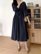 Lapel Tie Dress - Navy Color