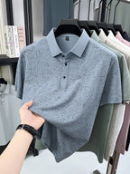 Men'S Summer Polo Shirt, Short Sleeve Button-Up Golf T-Shirt, Soft Comfortable Breathable Slim Fit Business Casual Daily Top, Men'S Short Sleeve Sweatshirt, Commute Versatile Men'S Gift - Sky Blue