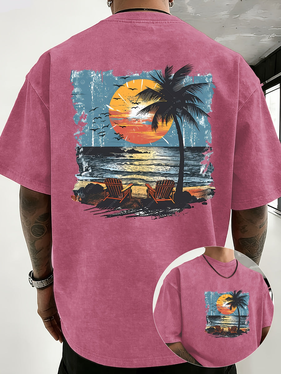 Summer New Unisex Pure T-Shirt, Skin-Friendly Comfortable Breathable Non-Sweaty, Creative Double-Sided Placement Print, Outdoor Travel Fitness Sports Versatile Short Sleeve Top - Rose Red