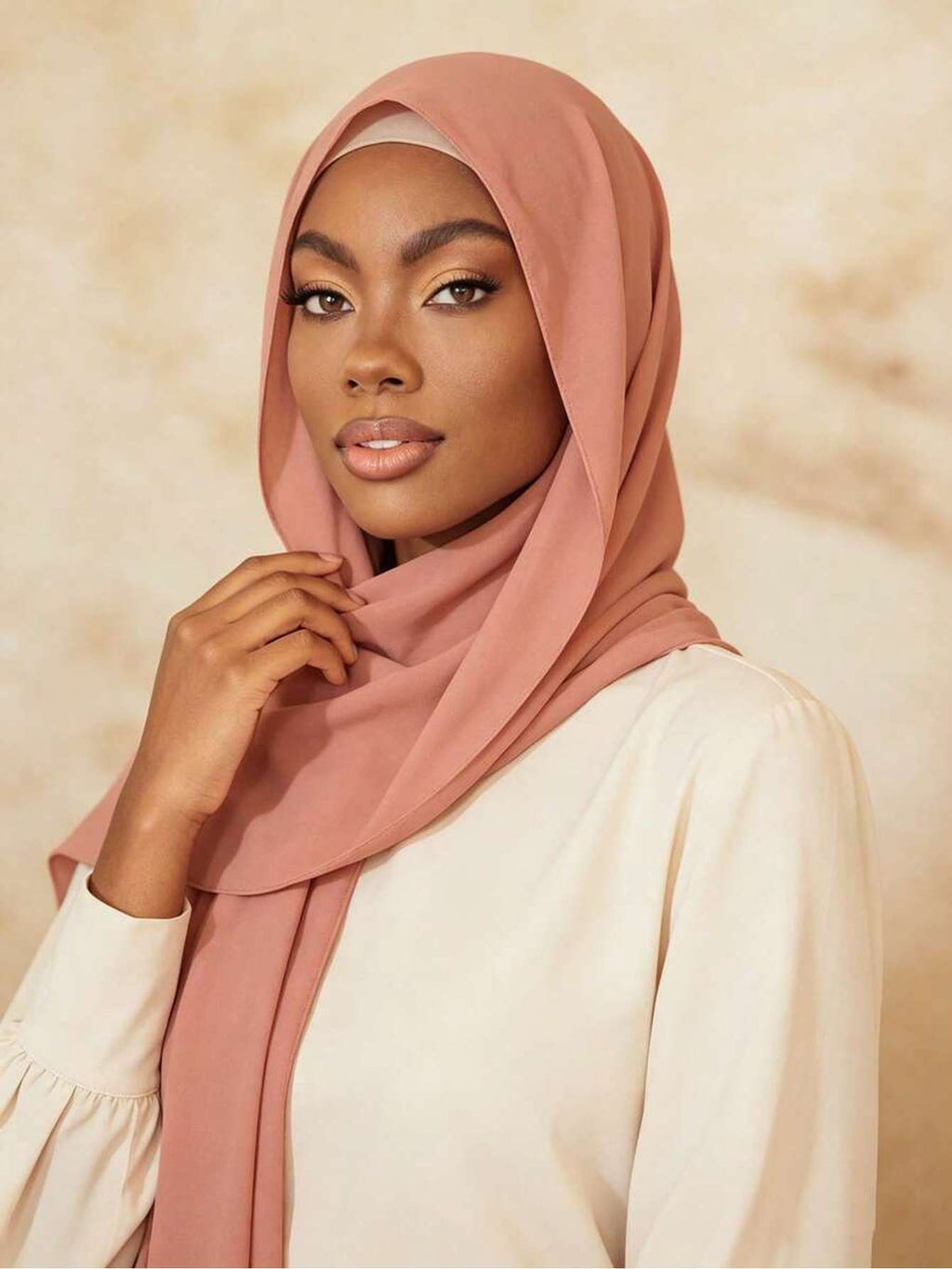 2pcs/Set Women Solid Color Chiffon with Matching Tube Cap, Comfortable Breathable Chiffon Headscarf And High-Quality Jersey Inner Cap, Muslim Daily Wear, Suitable for Work, Commute, Outing, Party, Prayer, All Seasons - Pale Pinkish Gray