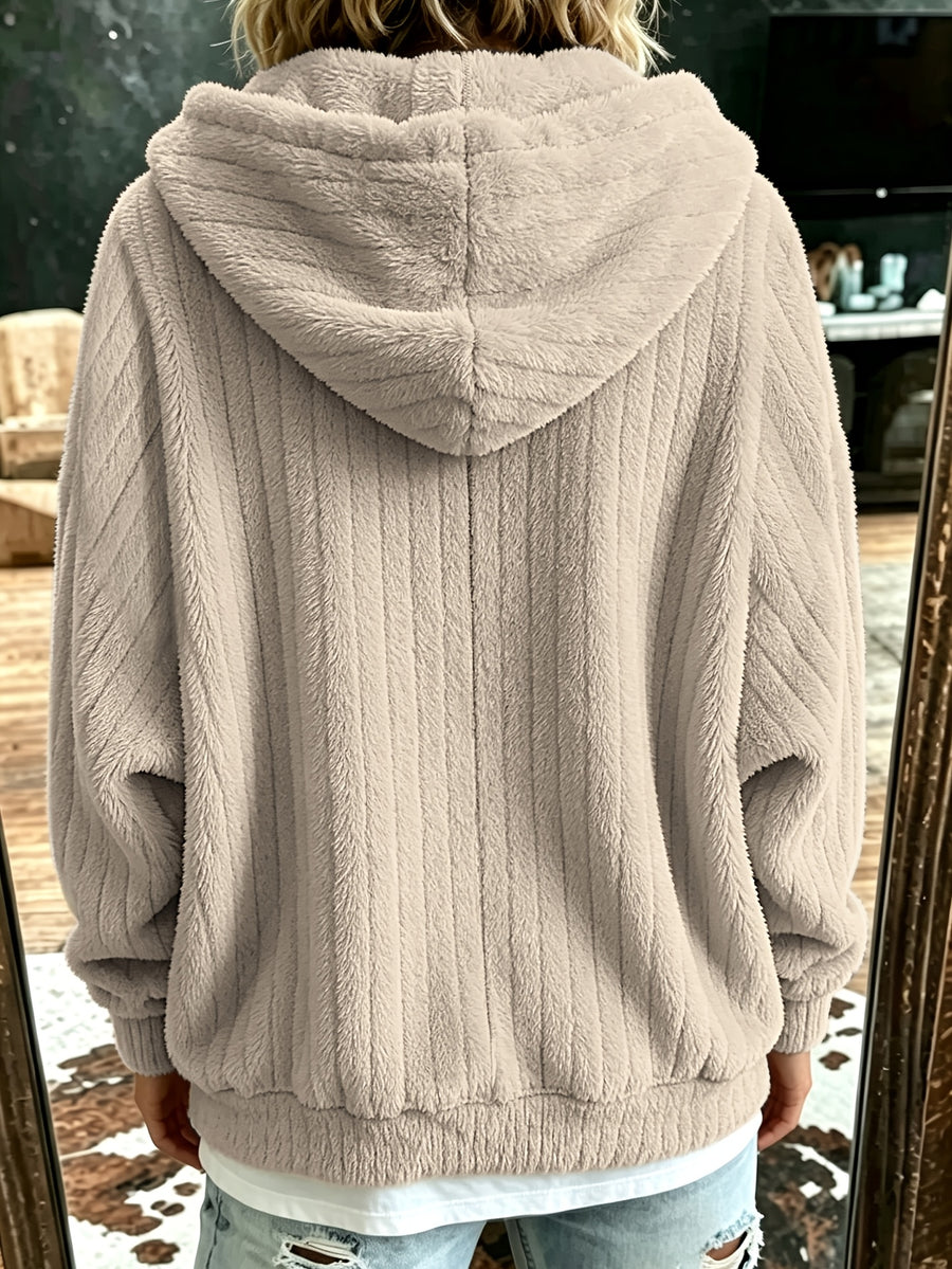 Plus Size - Autumn Winter Women'S Plus Size Bohemian New Product Solid Color Pullover Long Sleeve Hooded Sweatshirt, Casual Comfortable Loose Temperament Women'S Top, No Additions, Jewelry Not Included - Apricot