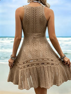 Women'S Spring Summer Hollow Dress Sleeveless Vest Vacation Long Dress - Light Khaki