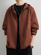 Men'S Spring And Autumn Hooded Sweatshirt Cardigan, Basic Jacket, Multiple Colors Available, Casual Zipper Design, Easy to Wear. Pair with Solid Color Base Pieces, Easily Integrates Into Various Fashion Trends, Practical And Minimalist Fashion - Brick Red