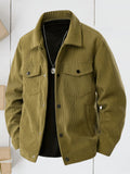 New Men'S Corduroy Jacket Coat, Spring/Autumn Trendy Outerwear, Single-Breasted Lapel with Multiple Pockets, Warm And Versatile Men'S Top, Suitable for Daily Commute And Office Wear - Khaki 2