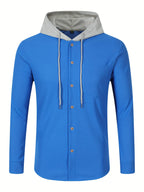 New Casual High-Quality Solid Color Outerwear Shirt Fashion Jacket - Soft, Breathable, Long Sleeve, Button-Up, Chic Design - Perfect for Spring, Autumn, Daily Wear, Outdoors - Vibrant Blue