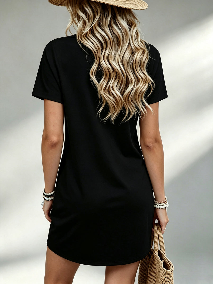 Printed Design Not Textured, Casual Women Dress, NY Letter Print, Summer Beach Vacation, Gift for Girlfriend Wife - Black