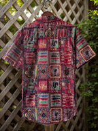 Men'S Ethnic Style Tribal Print Loose Casual Vacation Summer Short Sleeve Shirt - Red
