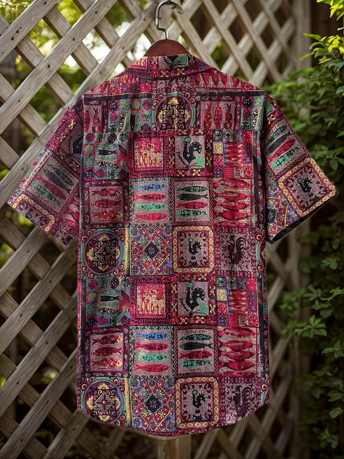 Men'S Ethnic Style Tribal Print Loose Casual Vacation Summer Short Sleeve Shirt - Red