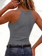 Solid Color Off-The-Shoulder Petal Trim Sleeveless Top, Western Style Women'S Easy Spicy Outfit, Spring Summer Niche Cool Outer Layer Base Layer Off-Shoulder Vest - Grey