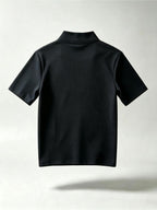 Men's Henley Shirt Short Sleeve Quarter-Zip Waffle Knit T-Shirt with Stand Collar & Logo Chest Print - Loose Fit Zippered Panel Suitable for Indoor Casual Wear, Machine Washable, Spring/Autumn Layering, Multiple Colors/Sizes Available - Black