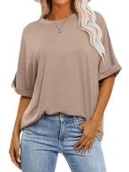 3pcs Women's Oversized Short-Sleeve T-Shirts - Loose Fit Round Neck Summer & All-Season Basic Tees, Solid Color Casual Layering Tops, Machine Washable Comfortable Casual Attire (Bulk Pack) - Neutral Colors Suitable for All Body Types - Mixed Color 2
