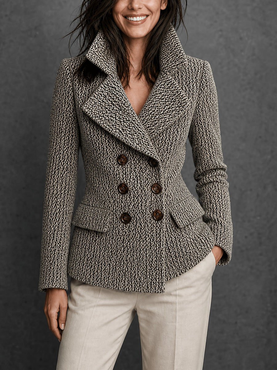 KYDX New Arrival Autumn/Winter New Style Double-Breasted Long Sleeve Casual Versatile Elegant Blazer with Pockets and Lining - Black Coffee