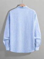 Lightweight, Breathable, Loose Casual. Suitable for Summer Vacation, Parties, Office Daily Wear, And As a Gift. Trendy Men'S Half-Button Stand Collar Long Sleeve Shirt, Lightweight And Breathable, Loose Casual Design, Ideal for Summer Holidays - Blue