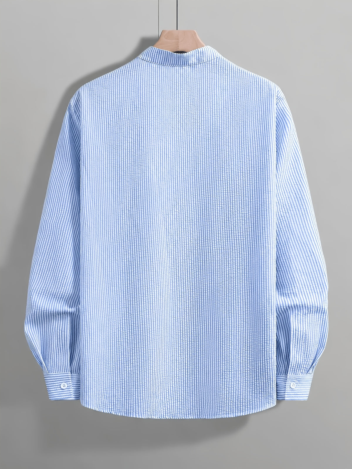 Lightweight, Breathable, Loose Casual. Suitable for Summer Vacation, Parties, Office Daily Wear, And As a Gift. Trendy Men'S Half-Button Stand Collar Long Sleeve Shirt, Lightweight And Breathable, Loose Casual Design, Ideal for Summer Holidays - Blue