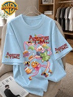 Warner Bros. Officially Licensed Adventure Time Vintage Cartoon Print Men's 100% Cotton T-Shirt, American Retro Casual Short Sleeve, Soft and Breathable, Suitable for Daily Use, Fitness, and Outdoor Activities in Summer - Light Blue