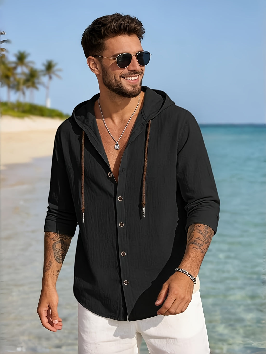 4pcs Men's Fashion Casual Long Sleeve Open Front Hooded Shirt | Soft 100% Cotton Woven Top | Regular Fit Suitable for Late Summer and Early Autumn | Skin-Friendly, Breathable, and Warm Daily Top | A Versatile Essential for City Strolls - Mixed Color 8