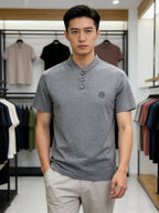 Summer New Fashion Chinese Style Comfortable Fabric Men'S Casual Sports Polo Shirt Short Sleeve, Gift, Casual Wear - Grey