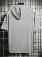 Men'S Summer T-Shirt, Easy Small Logo Print Men'S Hooded Short Sleeve, Soft Comfortable Breathable Versatile Fabric Sports T-Shirt, Loose Slimming Men'S Hoodie Easy Print Top - Grey