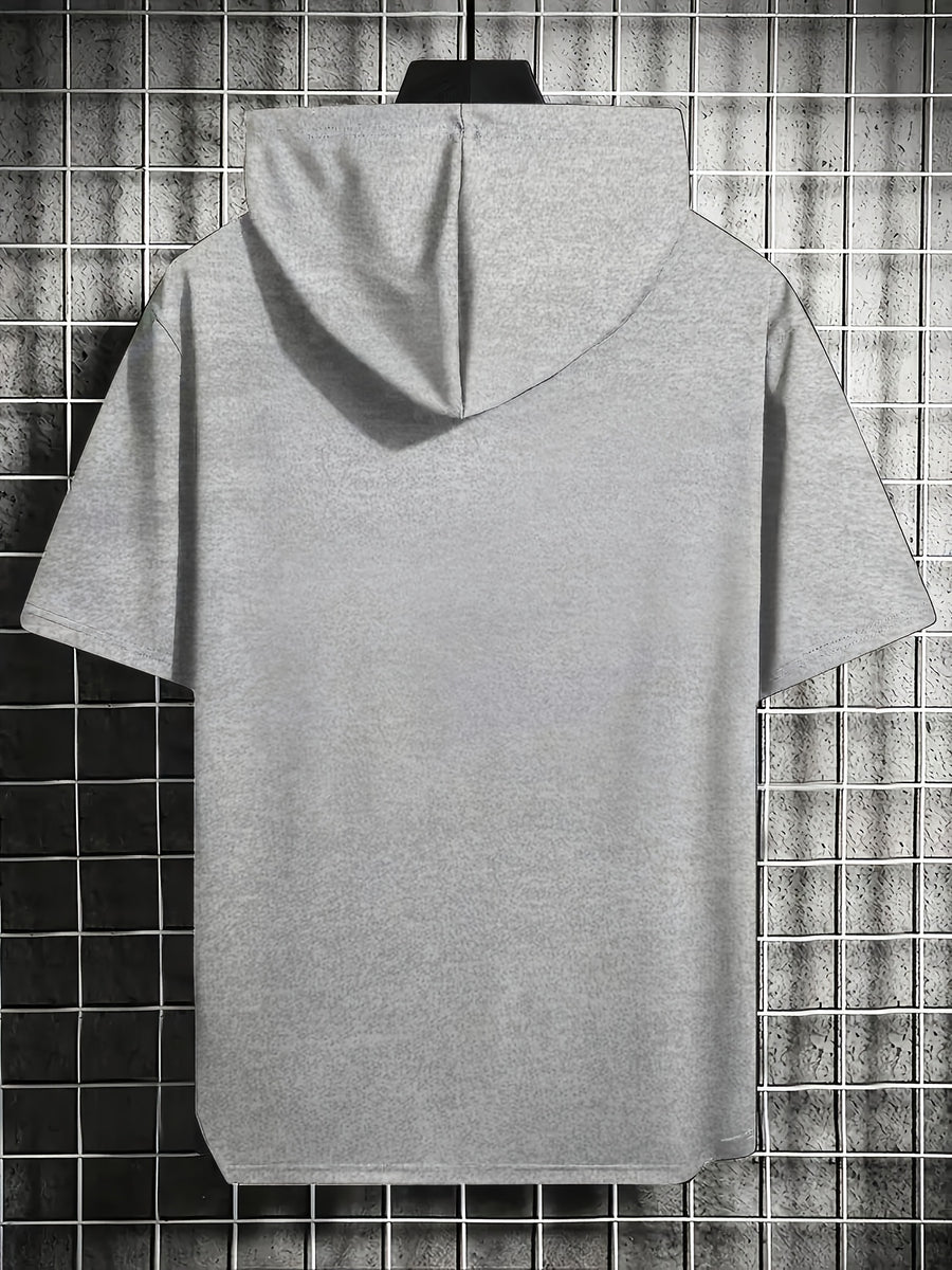 Men'S Summer T-Shirt, Easy Small Logo Print Men'S Hooded Short Sleeve, Soft Comfortable Breathable Versatile Fabric Sports T-Shirt, Loose Slimming Men'S Hoodie Easy Print Top - Grey