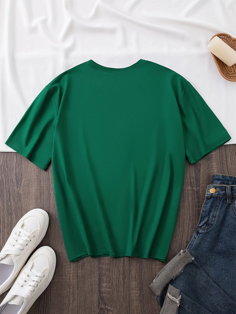 Disney Minnie Cute Short-Sleeve Women'S T-Shirt with a Heart Print, Comfortable Round-Neck Sweatshirt for Spring And Summer - Green