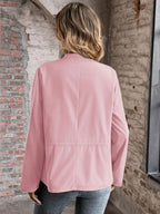 Women'S Casual Fashion Solid Color Waist-Defining Long Sleeve Coat - Pink Color