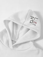 Women's Loose Fit Bla Bla Bla Stick Figure Print Hooded Sweatshirt, Fun Cartoon Back + Brim Print Pullover, Drop Shoulder Long Sleeve Hoodie, American Trendy Casual Street Style, Soft and Comfortable Fabric, Girly and Cute Outfit, Suitable for Daily - White
