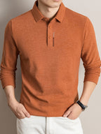 Men's Lapel Casual Knit Long-Sleeve Top, Slightly Relaxed Fit, Suitable for Both Business and Casual Wear, Ideal for Men's Commuting and Daily Use - SINBOS - Pumpkin Orange