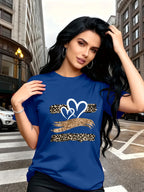 Leopard Print Heart Glitter-themed Pattern Print, Fashionable Breathable T-shirt, for Family Travel,, Casual S, Daily Commutes, Matching Outfits for Sisters, Versatile T-shirt 30057 - Blue