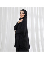 1pc Muslim Women Elegant Lace Trim Double Headscarf Long Sleeve Loose Headscarf Robe - Lightweight Breathable Quick-Drying Festival Prayer Robe, Lace Trim Double Headscarf Suitable for Eid Al-Fitr, Daily Wear And Outdoor, Quick-Drying Headwear - Black