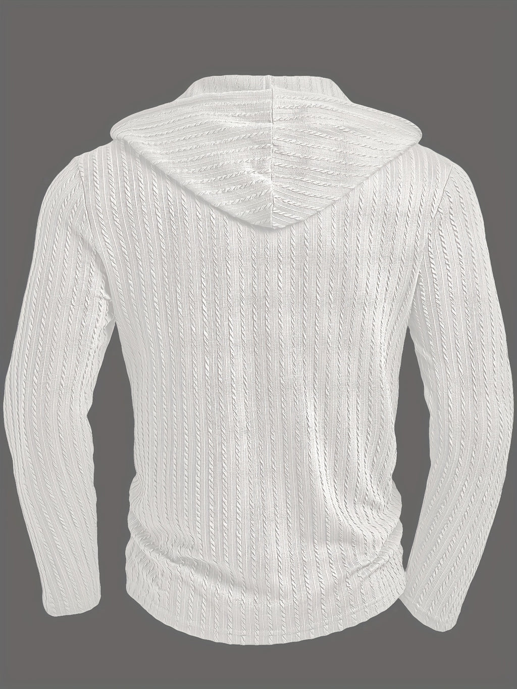 Men's Fashion Casual Textured Solid Color Long Sleeve Hooded Drawstring Button Henley Shirt for Autumn and Winter, New Season - White