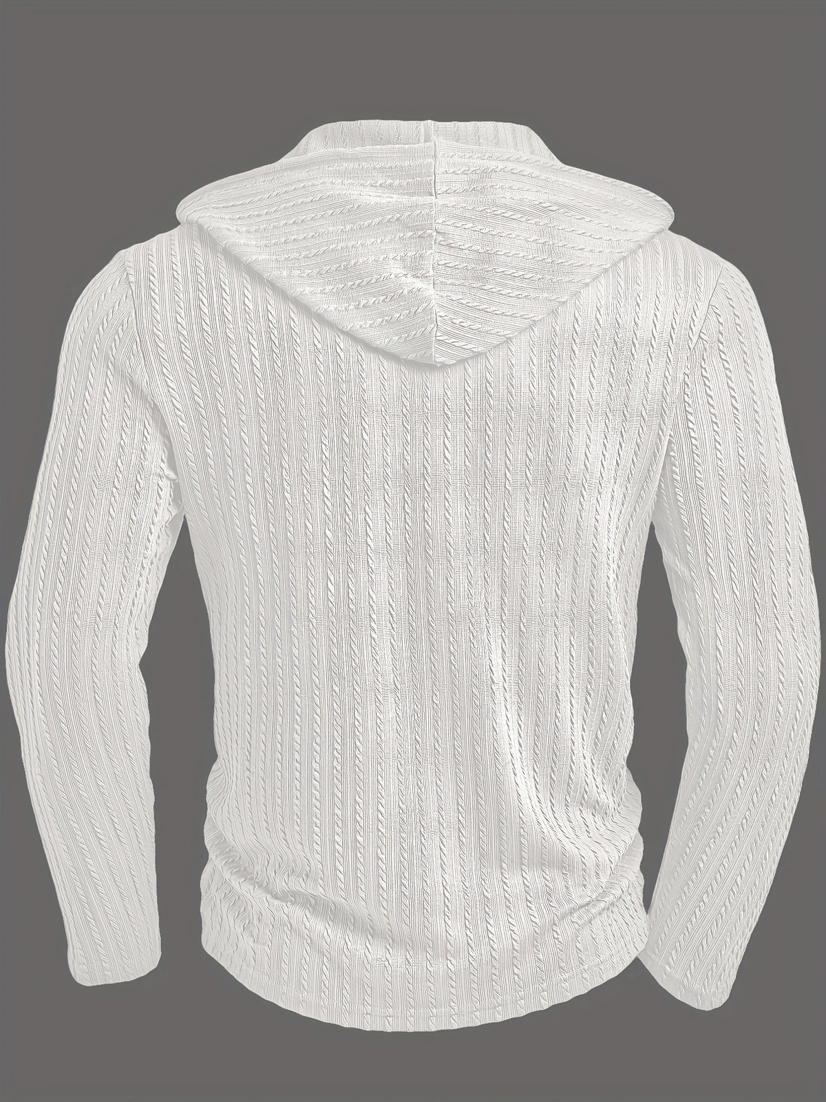 Men's Fashion Casual Textured Solid Color Long Sleeve Hooded Drawstring Button Henley Shirt for Autumn and Winter, New Season - White