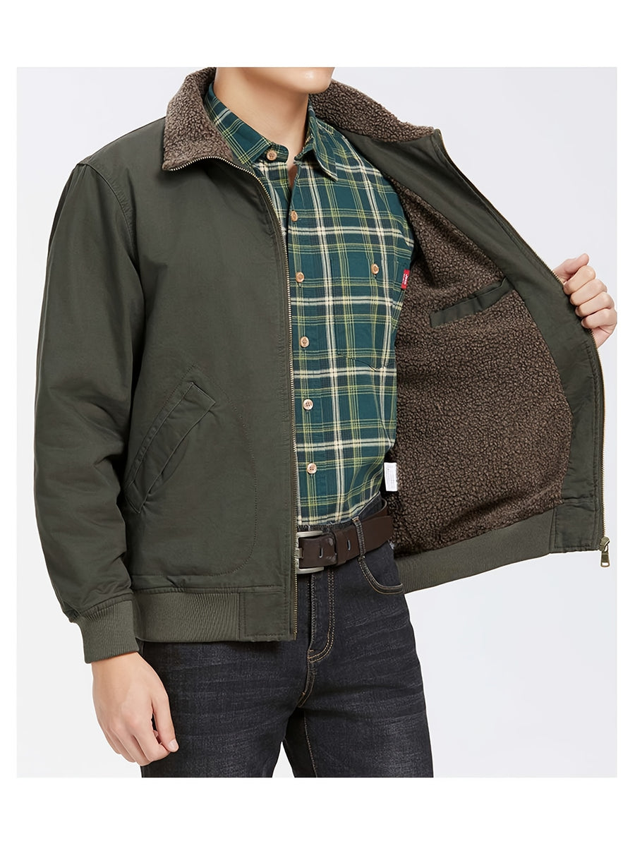 Men'S Lamb Workwear Jacket Spring Autumn Winter New Multi-Pocket Outdoor Casual Coat - fern green