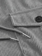 Men'S Corduroy Button-Up Shirt with Pocket And Drawstring Detail, Casual Long Sleeve Blouse for Daily Street Style, Gift Idea - Grey
