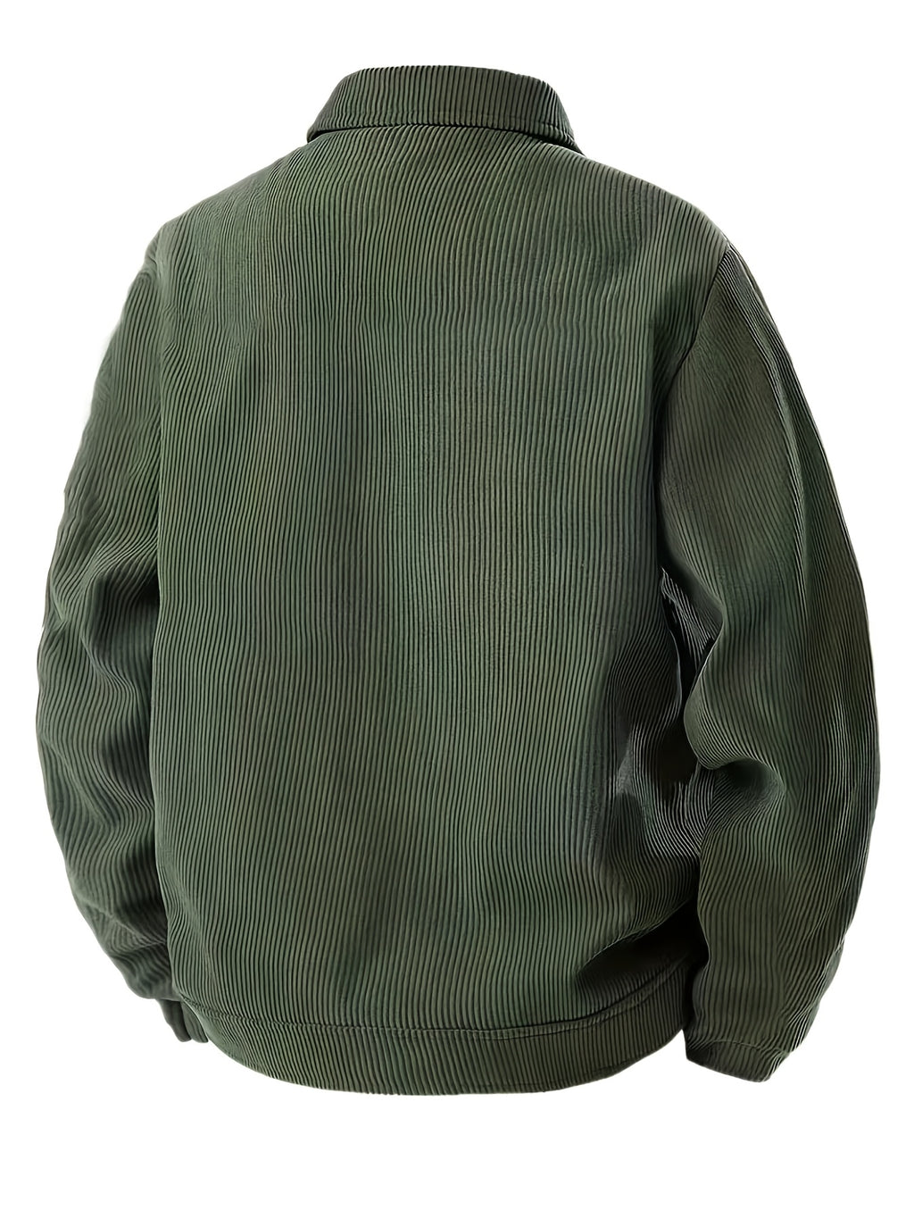 Men'S Trendy Corduroy Lapel Cargo Jacket Solid Vertical Texture Casual Long Sleeve Jacket Commuter Top - fern green